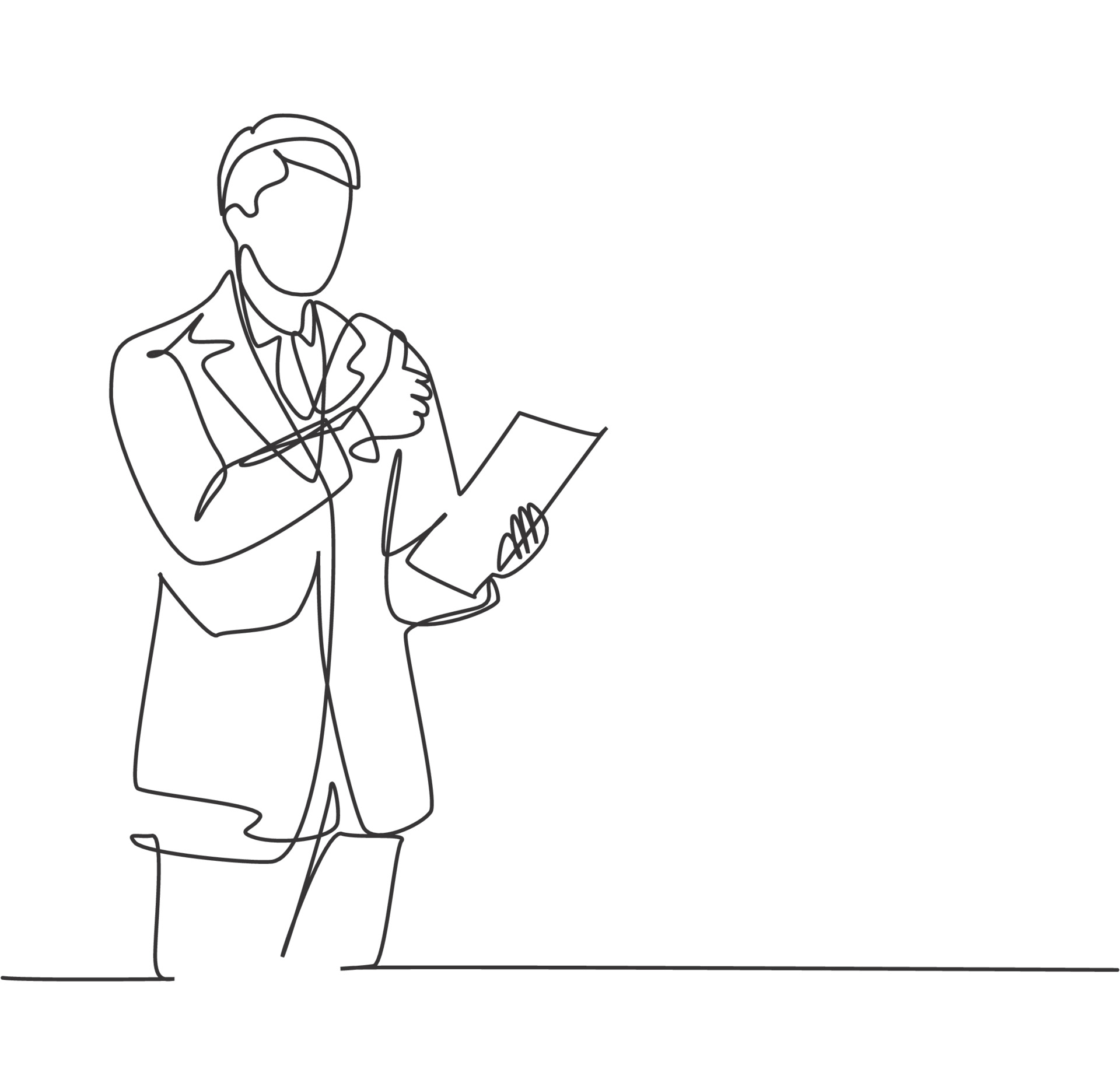 Single line drawing of business man standing up while holding a paper and  giving thumbs up gesture Business presentation concept Continuous line  draw design vector illustration 3591935 Vector Art at Vecteezy