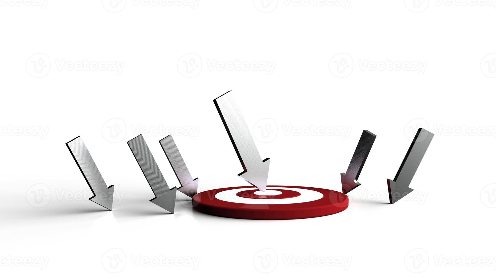 Silver arrow hit in the target no white background. Business concept. photo