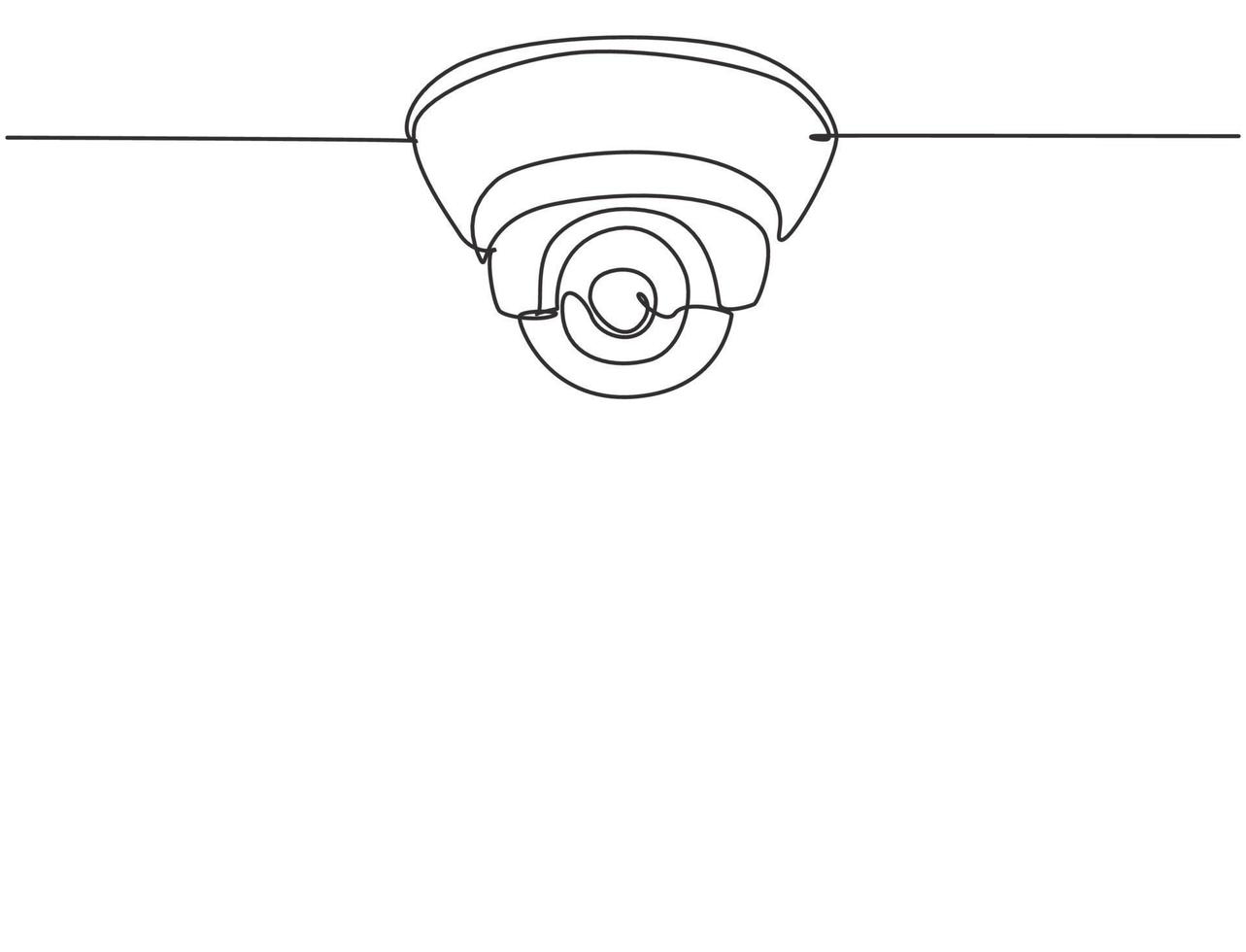 Single one line drawing of cctv located on the ceiling of the office to monitor and maintain security from crime. The result of technological advances. One line draw design graphic vector illustration