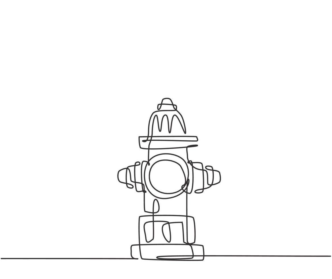 Single one line drawing of The hydrant on the side of the road is used for preventive measures in the event of a fire in the nearest building. Continuous line draw design graphic vector illustration.