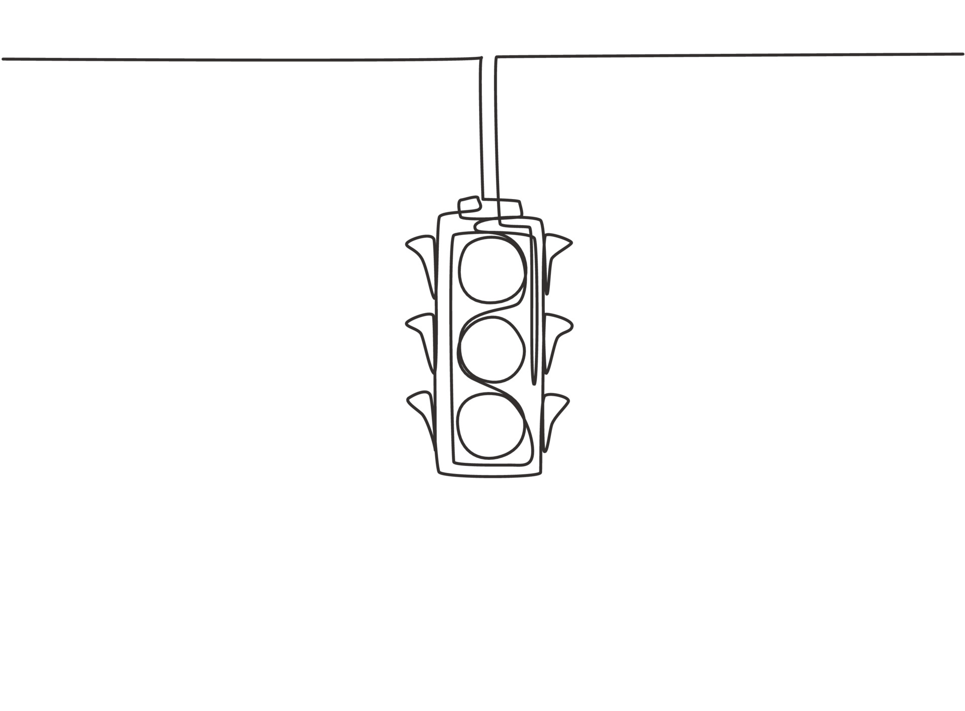 Single continuous line drawing traffic lights are placed hanging above the highway crossing. There are four direction traffic lights. Dynamic one line draw graphic design vector illustration. 3592195 Vector