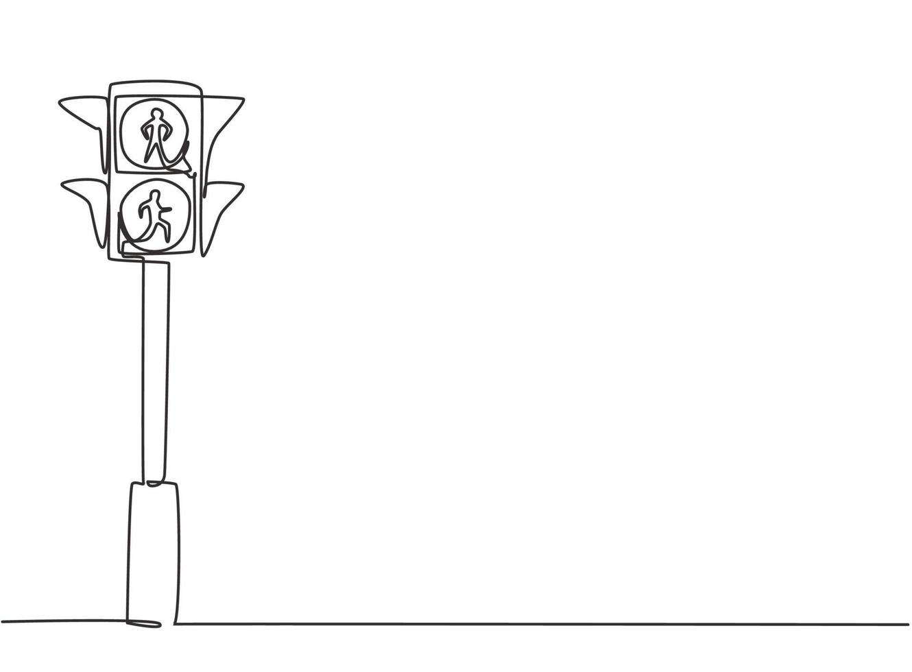 Single one line drawing of special traffic lights for pedestrians crossing the highway through the zebra crossing. Only two colors. Red and green. One line draw design graphic vector illustration.