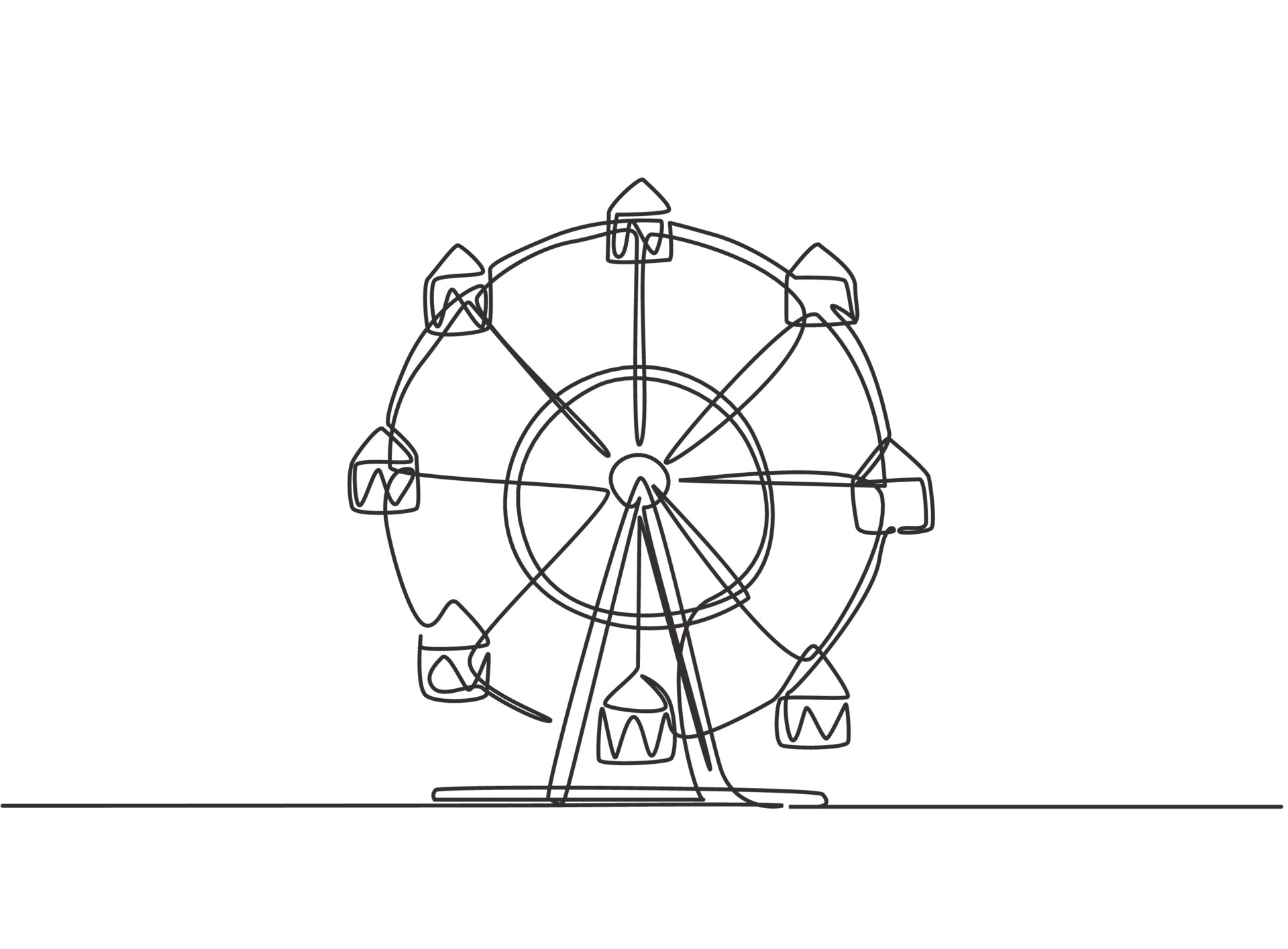Continuous one line drawing of a ferris wheel in an amusement park, a