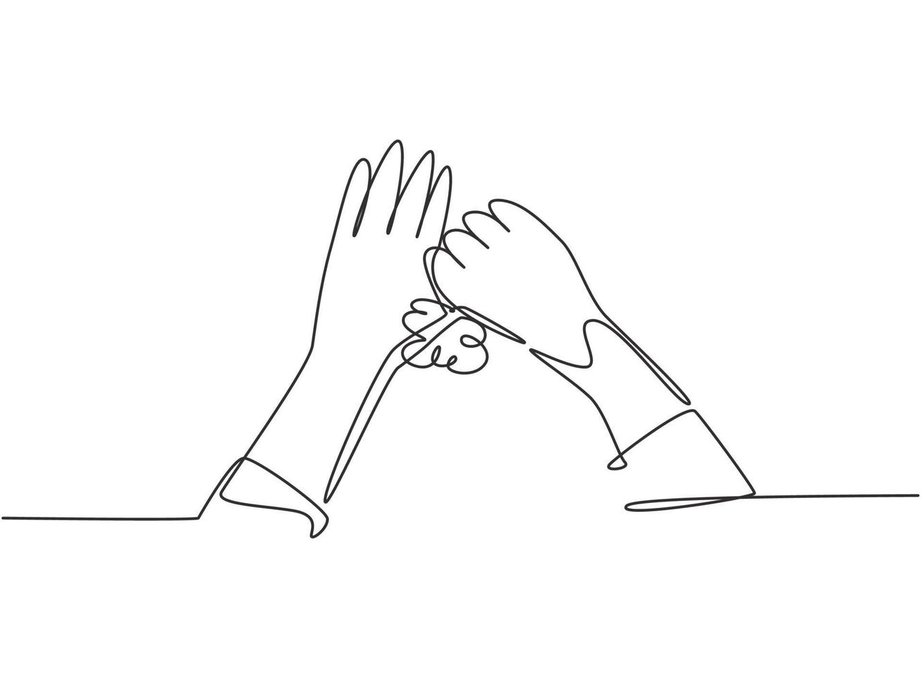Single continuous line drawing twelve steps hand washing by rubbing the thumbs with soap and water flow until clean. Fingers become clean and hygienic. One line draw graphic design vector illustration