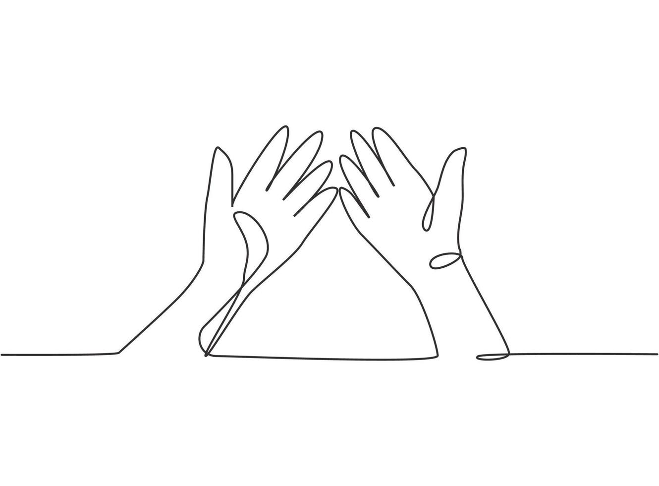 Single one line drawing of twelve steps hand washing. Finally, both palms are clean and dry from water. Hands are clean and hygienic. Modern continuous line draw design graphic vector illustration.