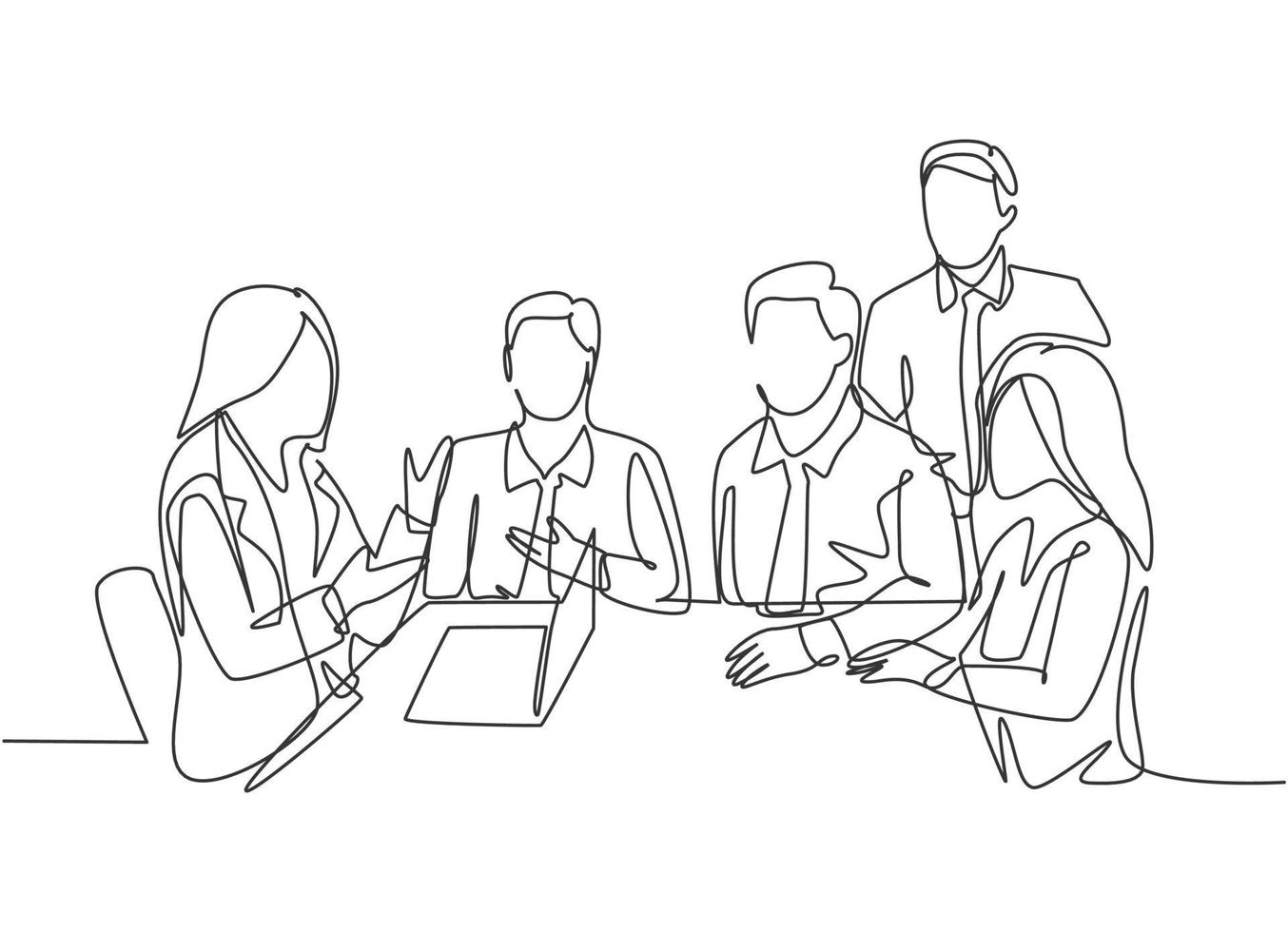 One single line drawing of female trainer coaching about business plan and business organization to young CEO at the office. Business training concept continuous line draw design vector illustration