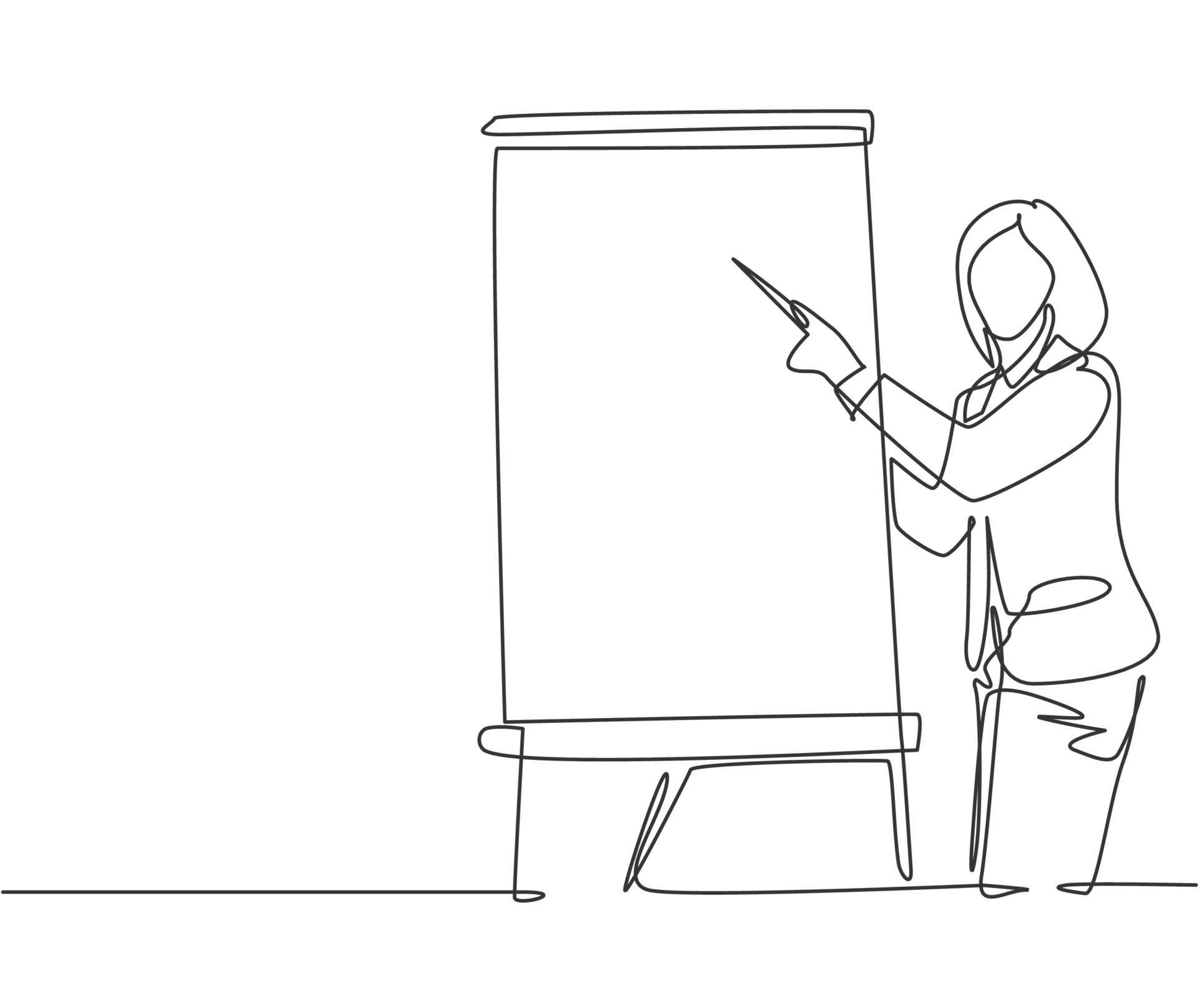 One single line drawing of young female presenter teaching how to do