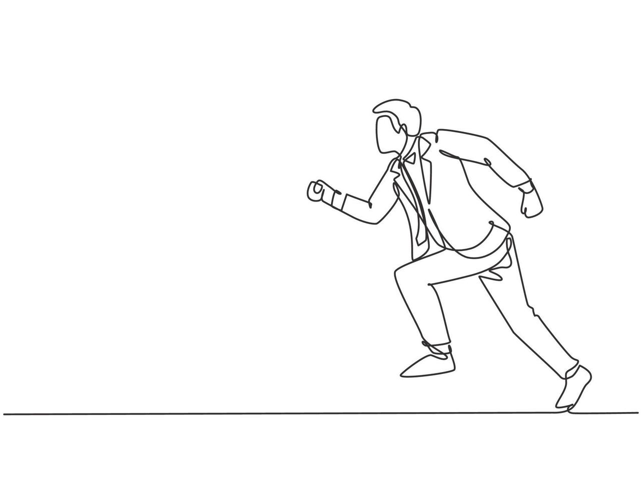 único dibujo continuo de una sola línea de un joven empresario enérgico sprint corriendo en la calle para llegar a la línea de meta. Concepto de competencia de carrera de negocios ilustración de vector de diseño de dibujo de una línea