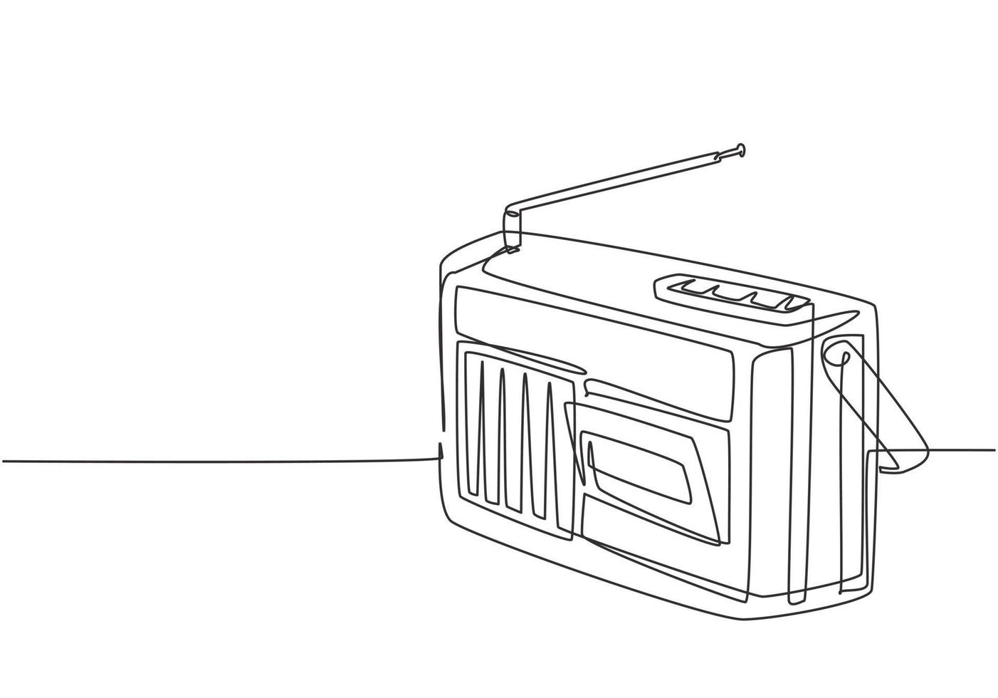 One single line drawing of retro old fashioned analog radio tape. Antique vintage audio technology concept. Music player continuous line draw design graphic vector illustration