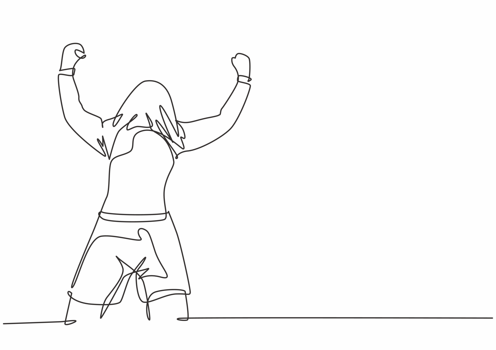 One single line drawing of young football player celebrating his goal