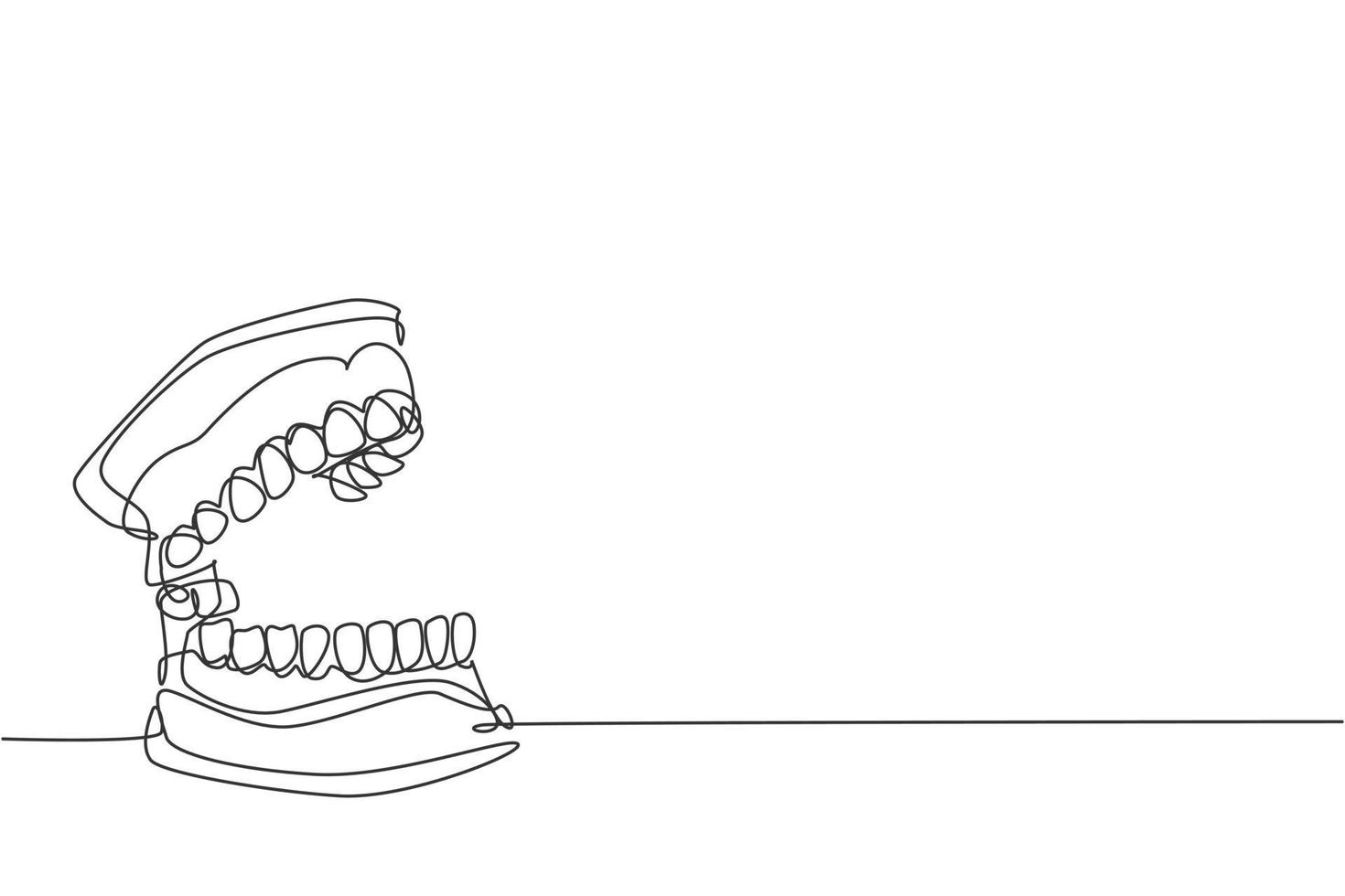 un dibujo de línea continua de dientes humanos adultos anatómicos completos. Concepto de anatomía interna médica moderna ilustración de vector gráfico de diseño de dibujo de línea única