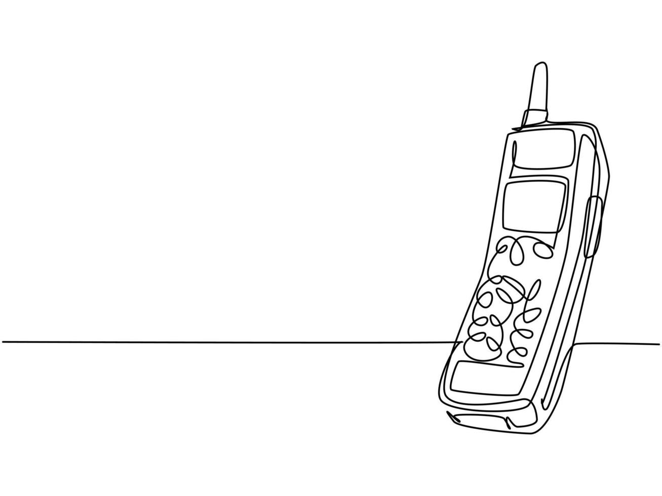 One continuous line drawing of retro classic cellular phone. Old vintage mobile phone to communicate concept single line draw design vector graphic illustration