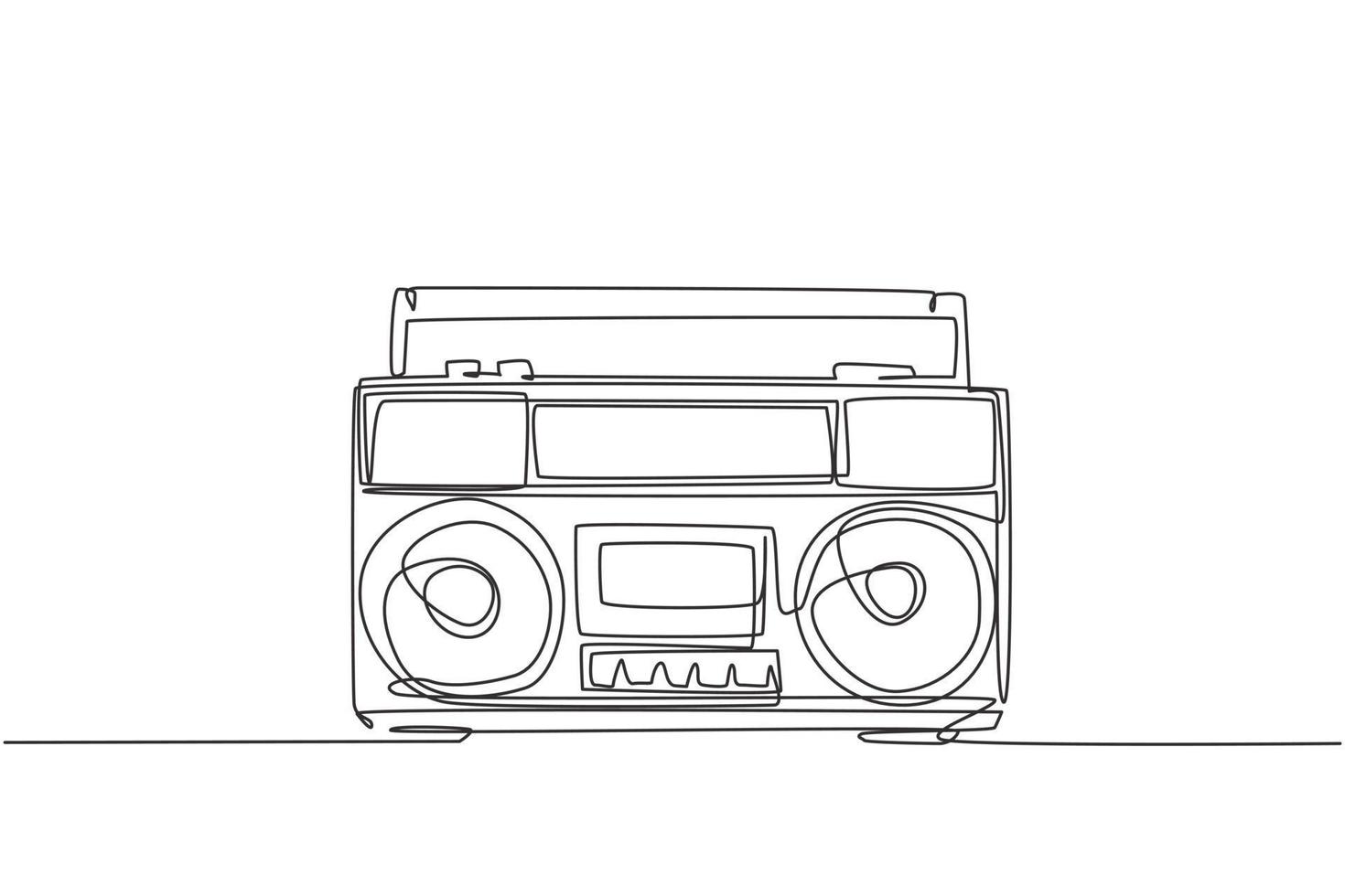 One single line drawing of retro old fashioned analog radio tape. Classic vintage audio technology concept. Music player continuous line draw graphic design vector illustration