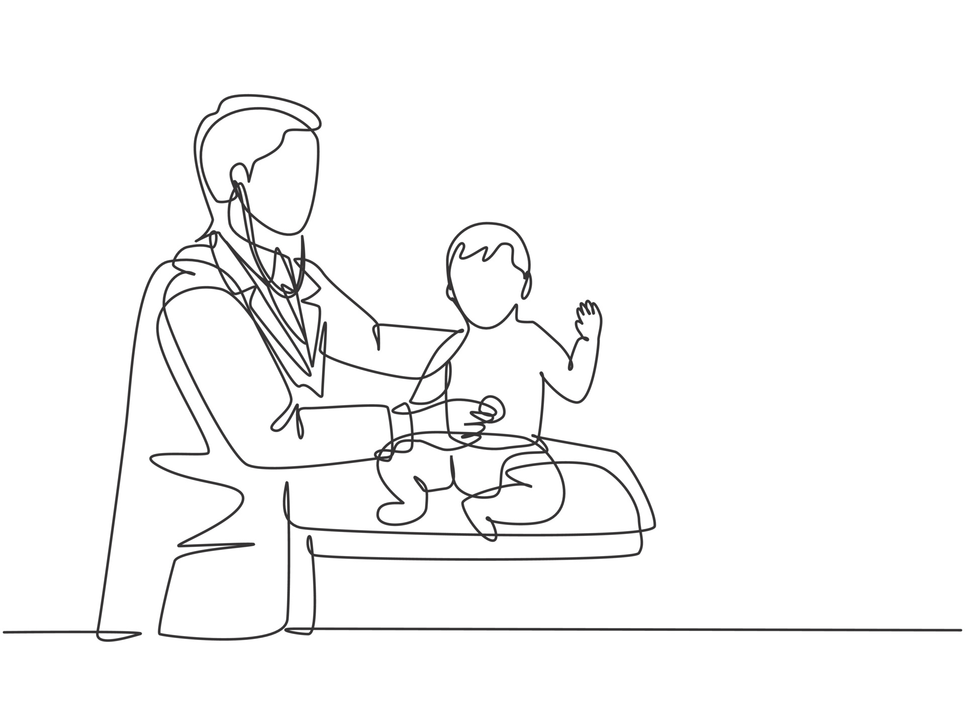 Single continuous line drawing of young male pediatric doctor examining