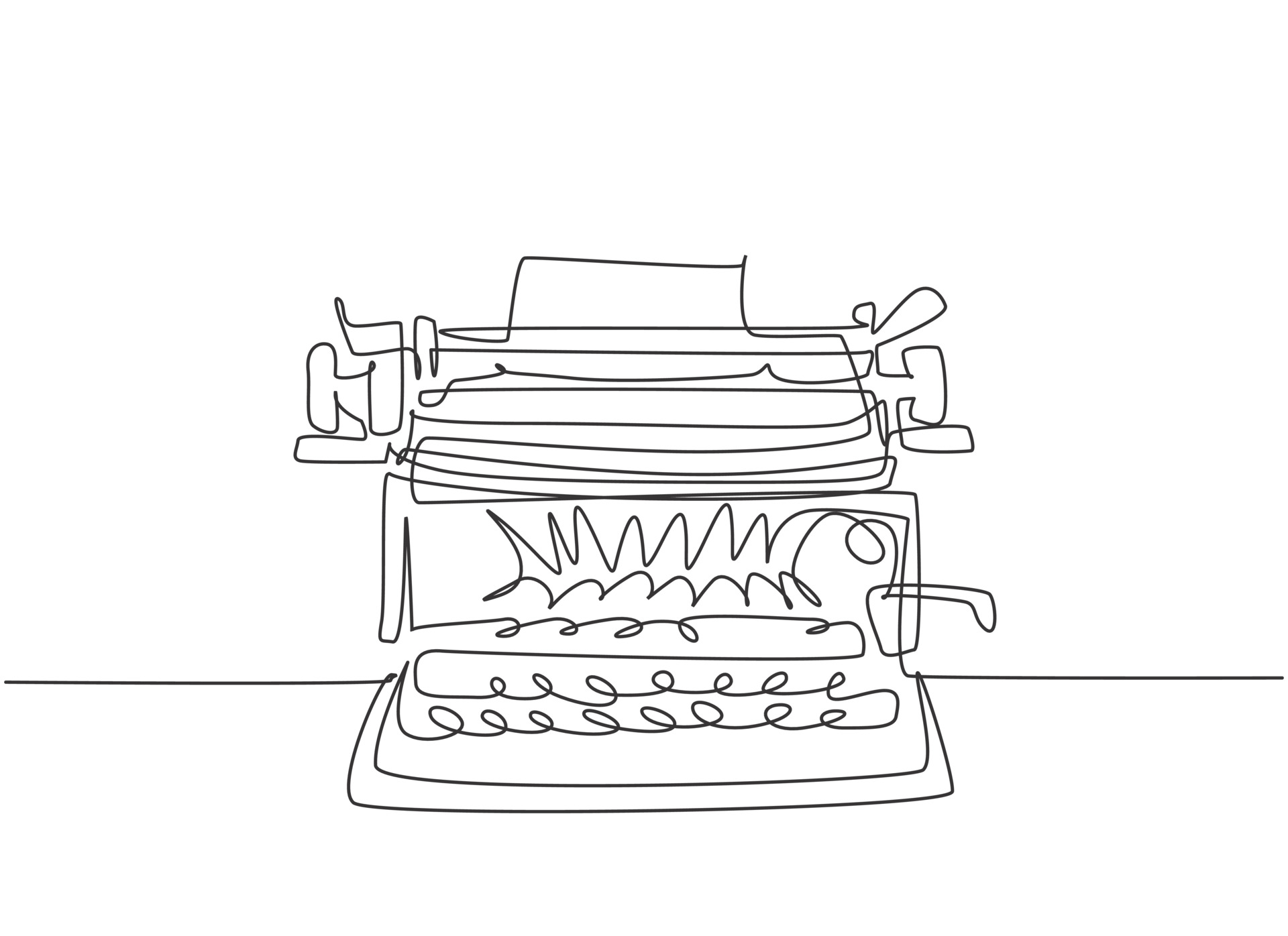 One continuous line drawing of retro old vintage typewriter front from