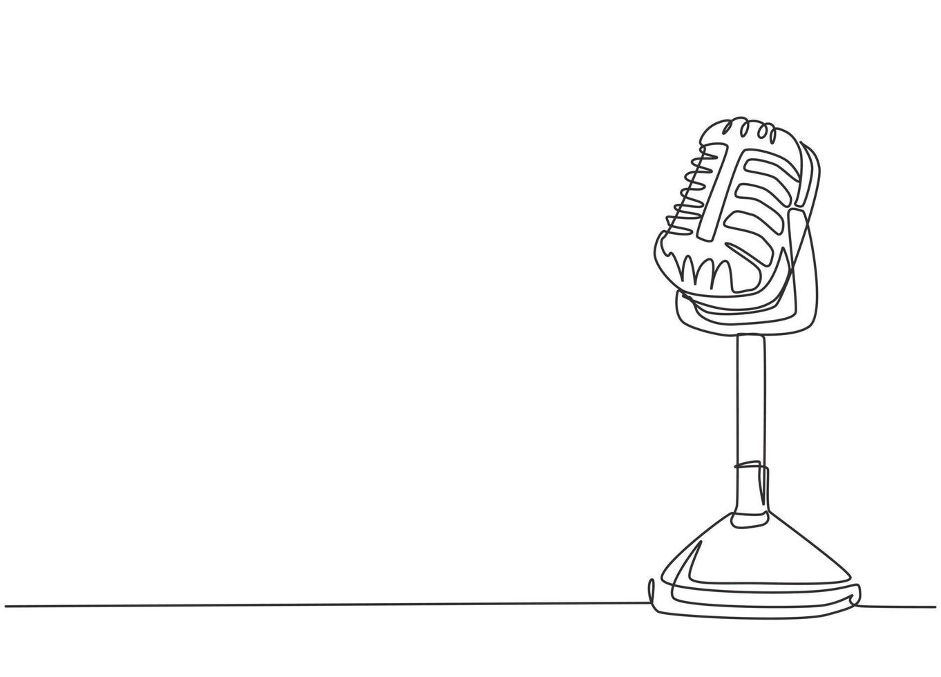 One single line drawing of retro old classic radio microphone for broadcasting. Vintage loudspeaker announcer item concept continuous line draw design vector graphic illustration