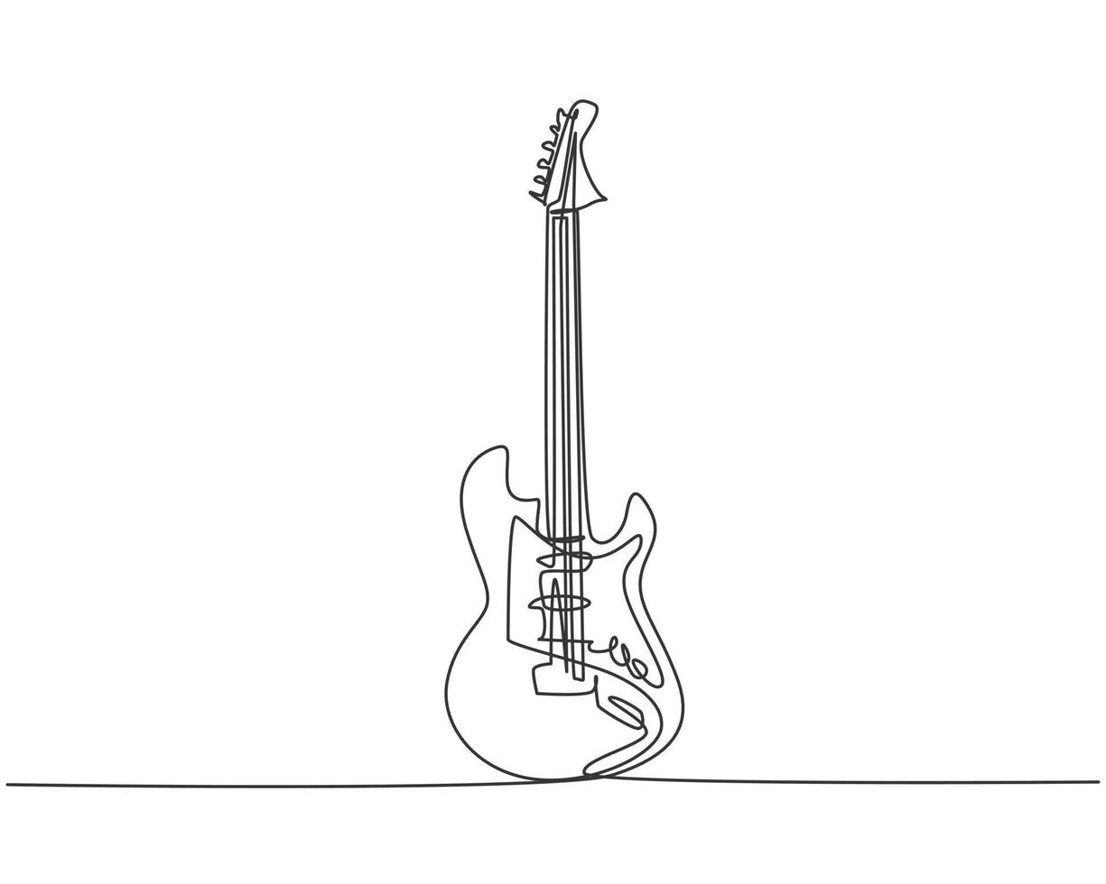 dibujo de línea continua única de guitarra eléctrica. concepto de instrumentos musicales de cuerda. Ilustración de vector de diseño de dibujo gráfico de una línea de moda