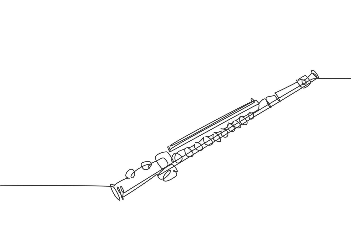 One continuous line drawing of classical flute. Wind music instruments concept. Modern single line draw design vector graphic illustration