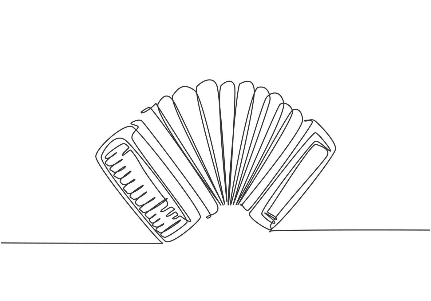 One continuous line drawing of classic accordion. Dynamic music instruments concept single line draw design vector graphic illustration