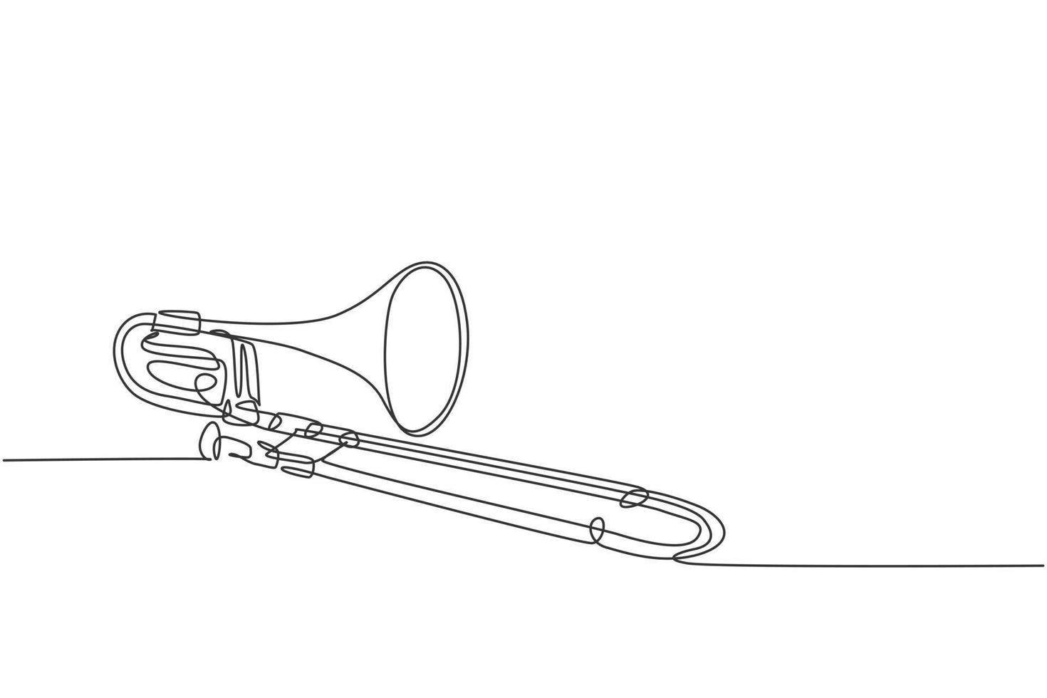 One single line drawing of luxury bass trombone. Wind music instruments