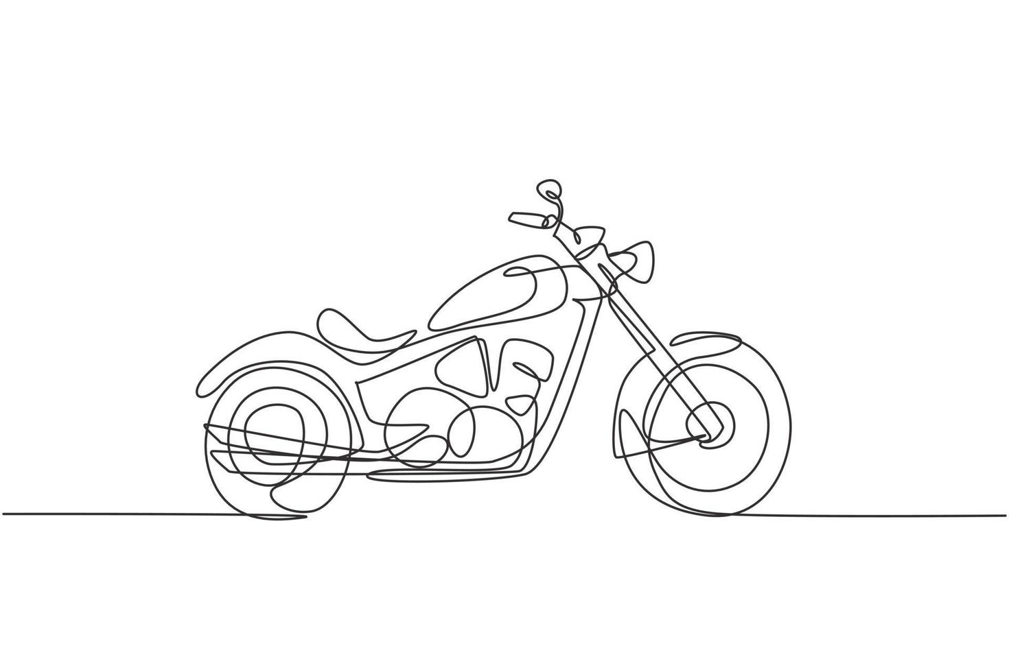One single line drawing of old retro vintage motorcycle. Vintage motorbike transportation concept continuous line draw design vector illustration graphic