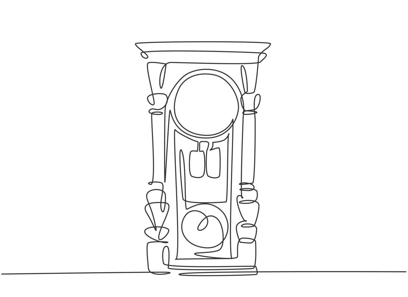 un dibujo de una sola línea de reloj de pared de madera clásico antiguo retro. Ilustración de vector de diseño de dibujo gráfico de línea continua concepto de elemento de reloj antiguo vintage