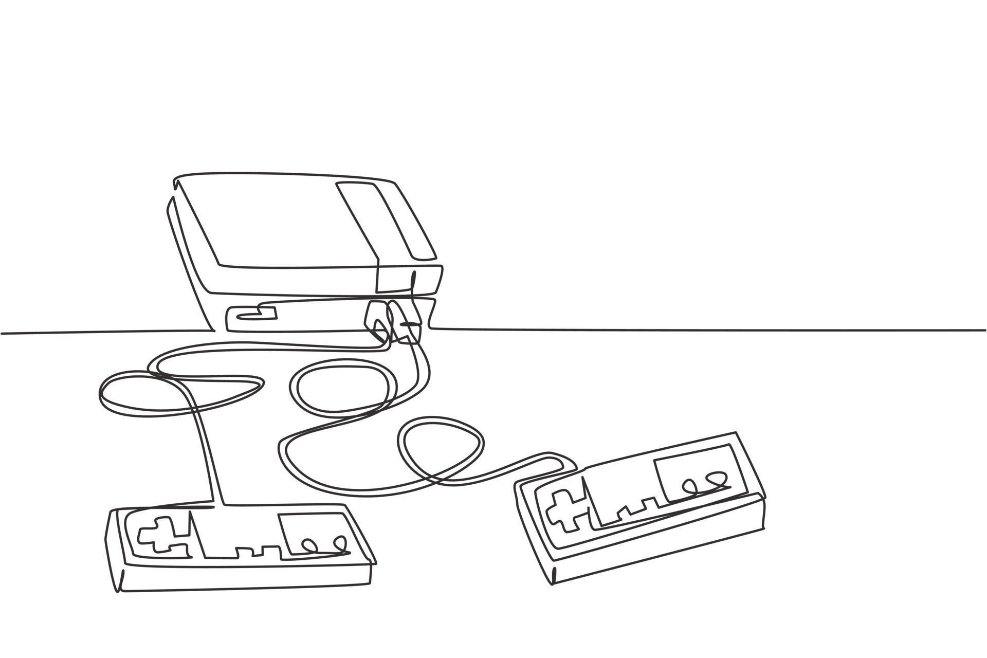 One continuous line drawing of retro old classic console video game ...