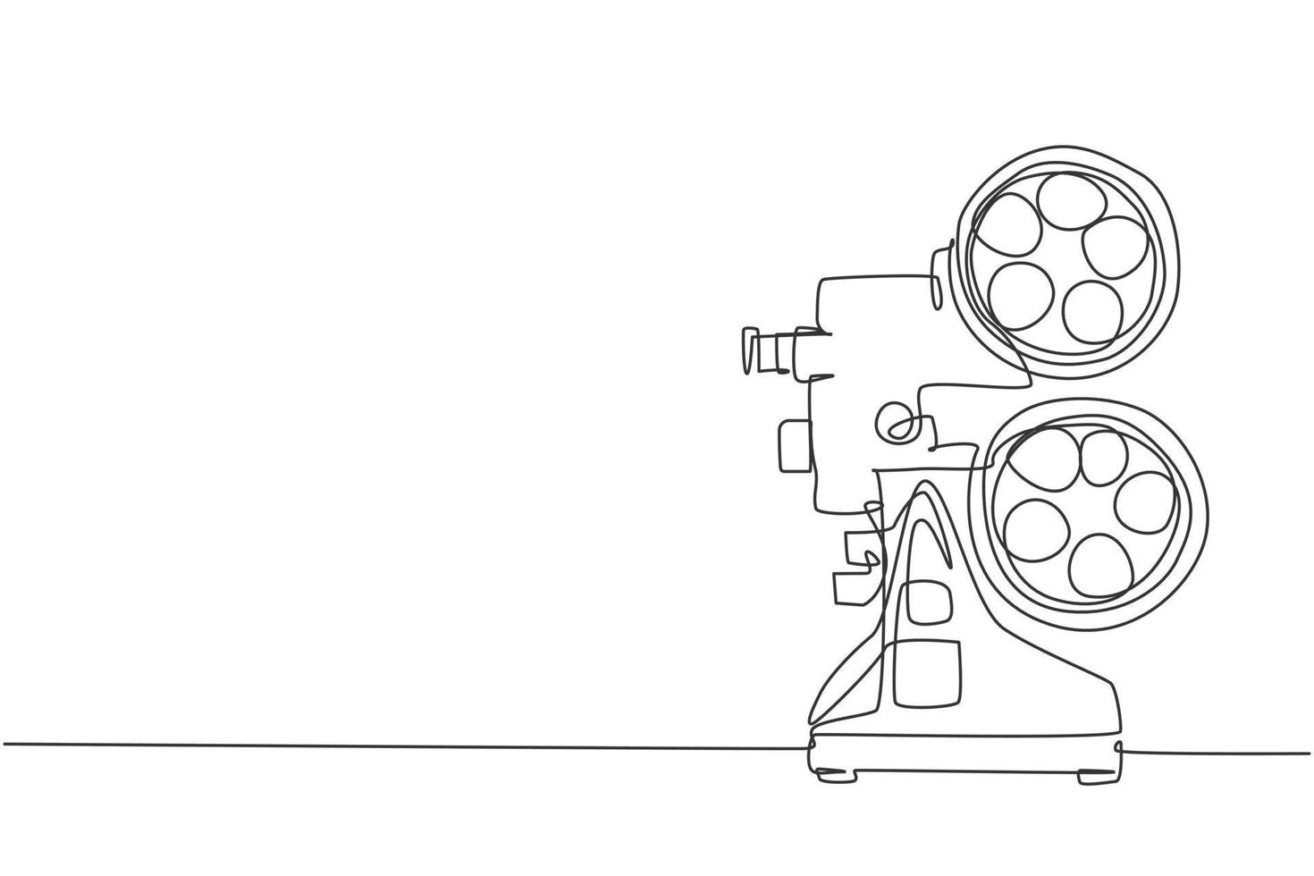 Single continuous line drawing of retro old classic video player. Vintage analog movie projector item concept one line draw design vector graphic illustration