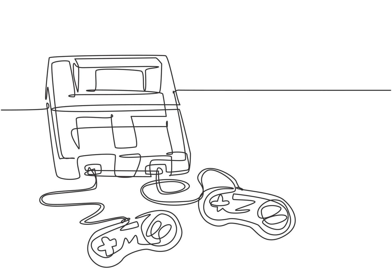 One continuous line drawing of retro old classic arcade video game player with controller. Vintage console game item concept single line draw design vector illustration graphic