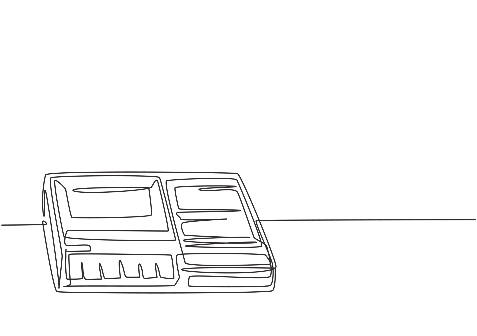 One continuous line drawing of retro old classic analog portable tape recorder. Vintage mobile
