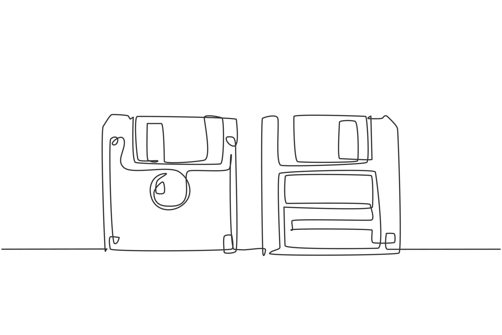 One single line drawing of retro old classic 3.5 inch floppy disk front