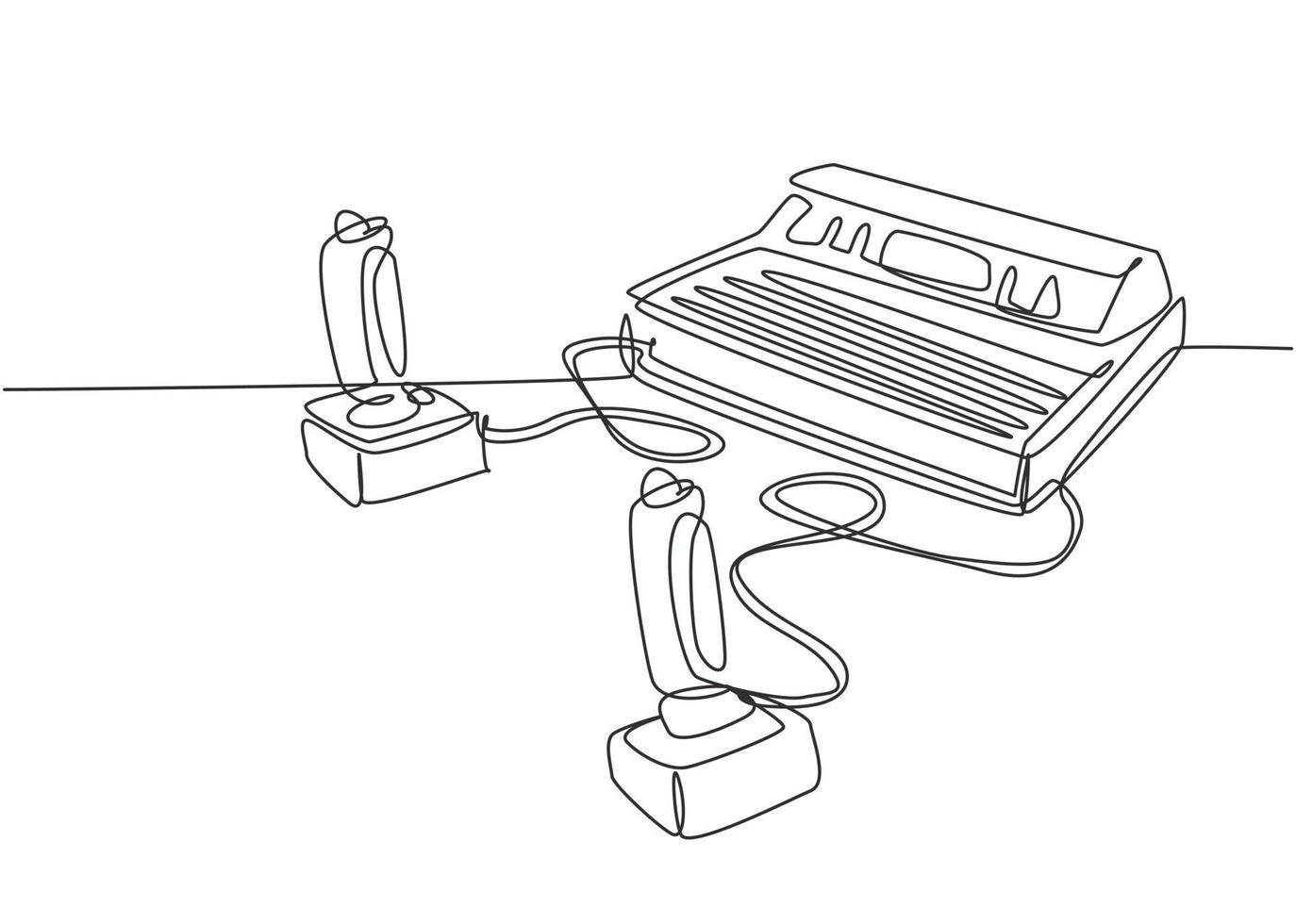 One continuous line drawing set of retro old classic console video game player machine with joystick. Vintage arcade game item concept single line draw design vector illustration graphic