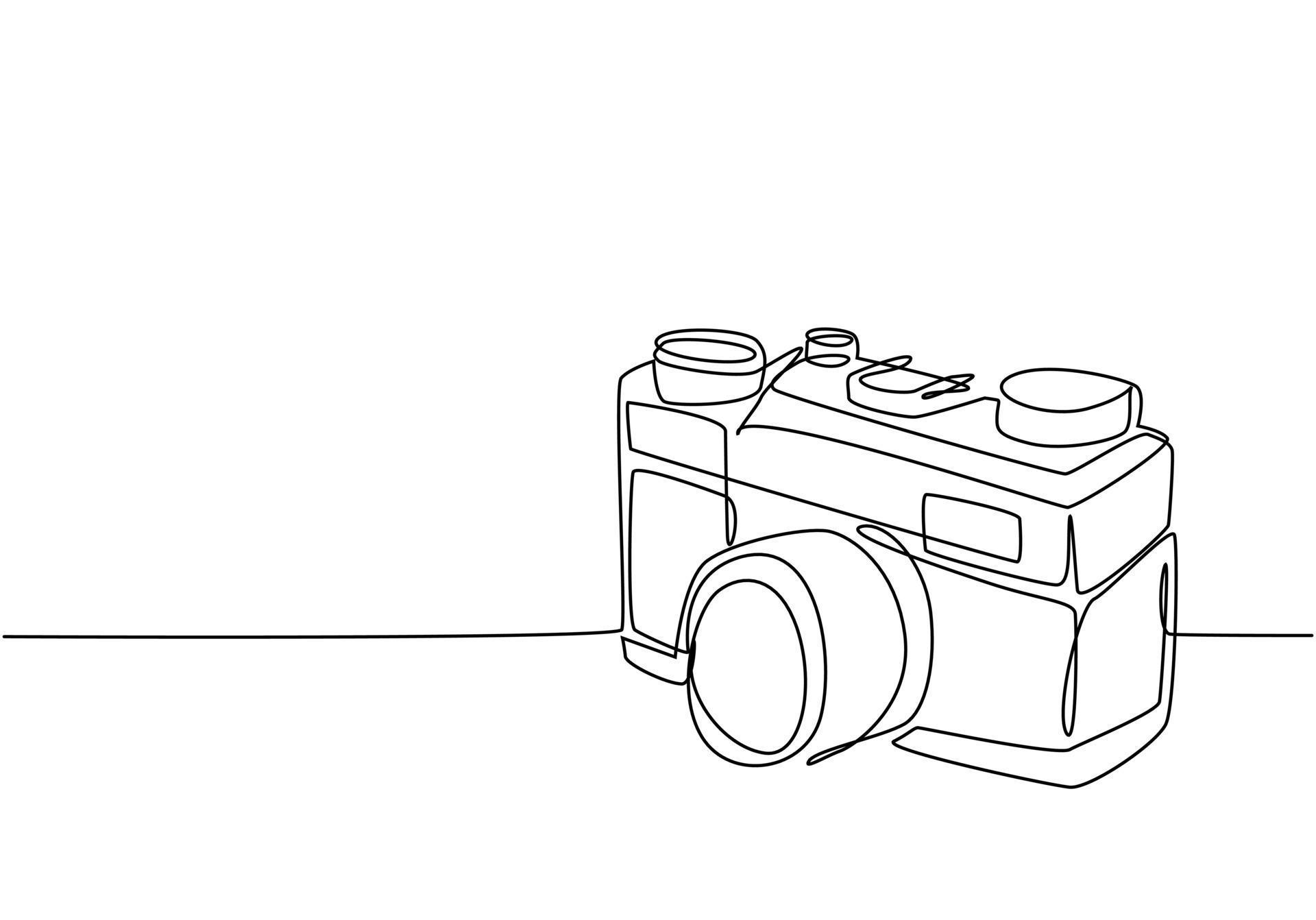 One continuous line drawing of old vintage analog pocket camera, side