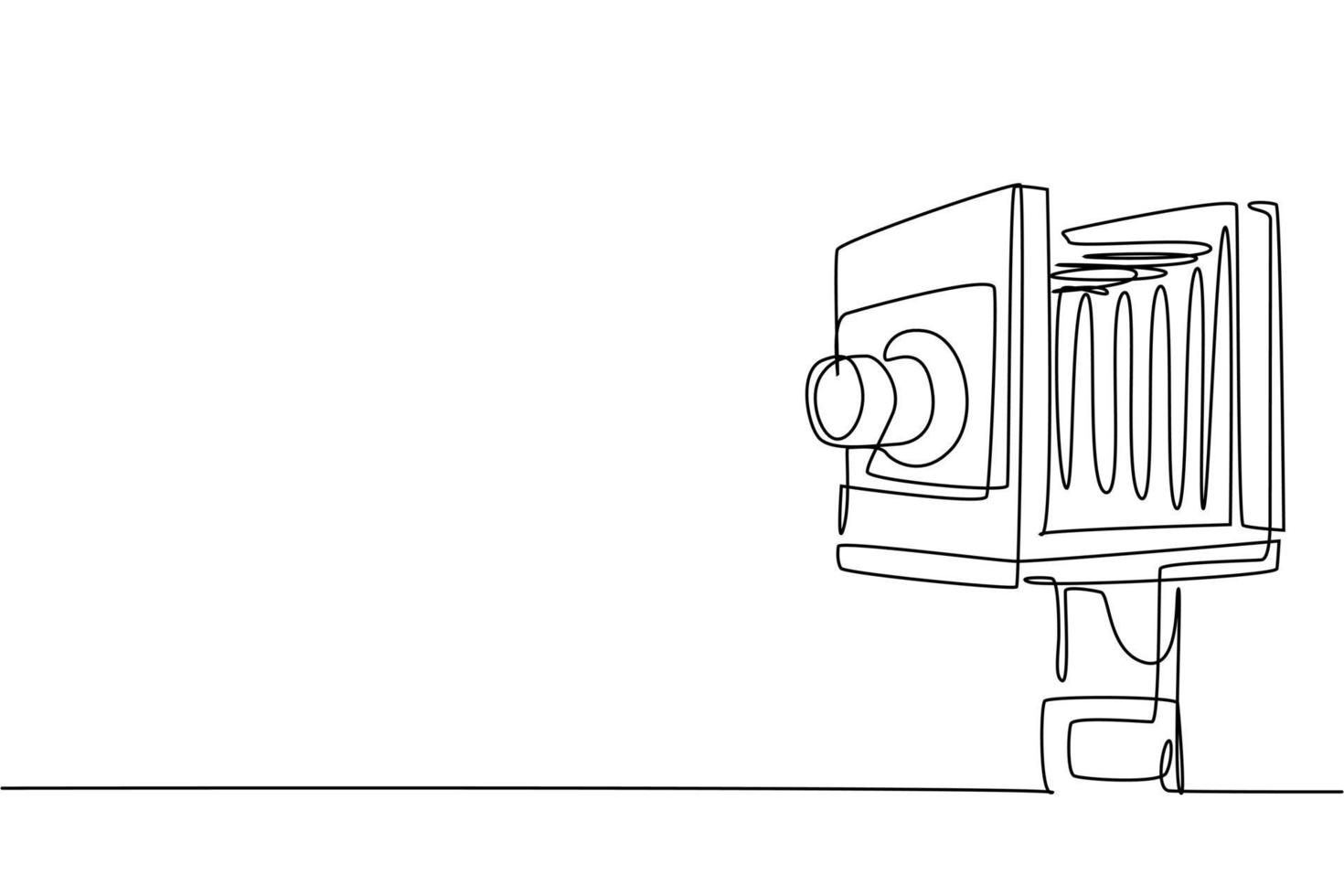 One continuous line drawing of old antique retro film camera medium format. Vintage classic antique photography equipment concept single line draw design graphic vector illustration