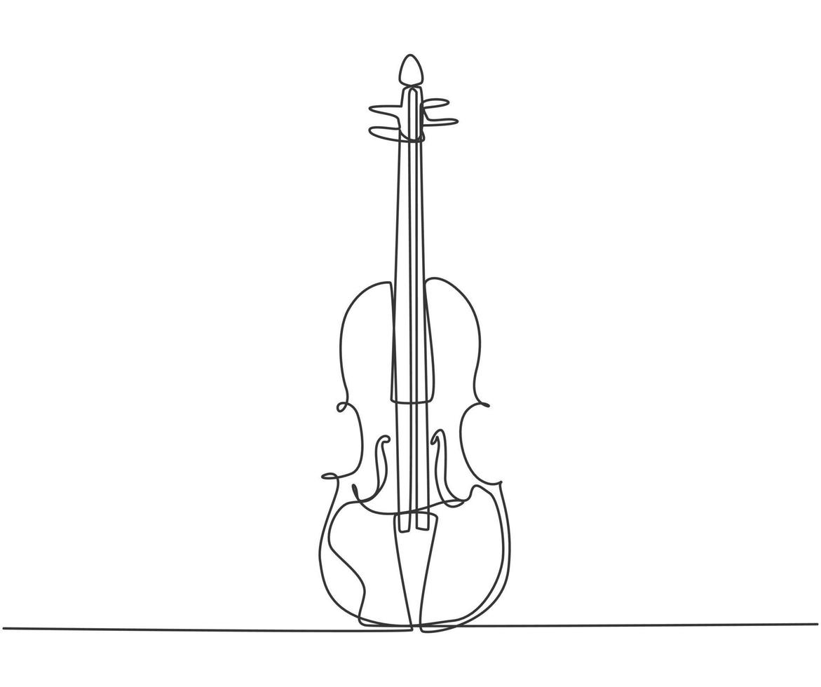 Single continuous line drawing of violin on white background. Trendy stringed music instruments concept one line draw design graphic vector illustration