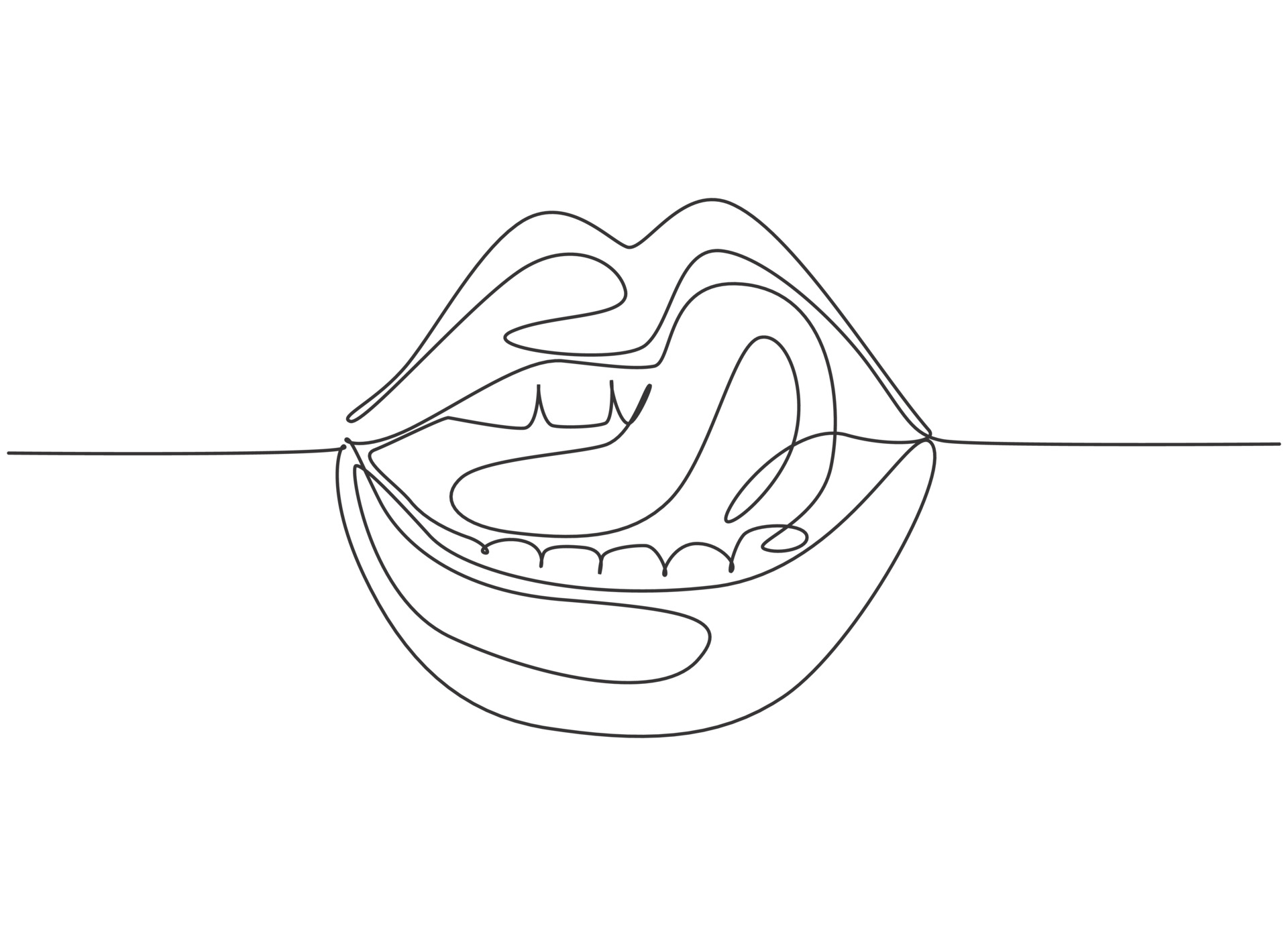 One single line drawing of old retro classic iconic lips and tongue