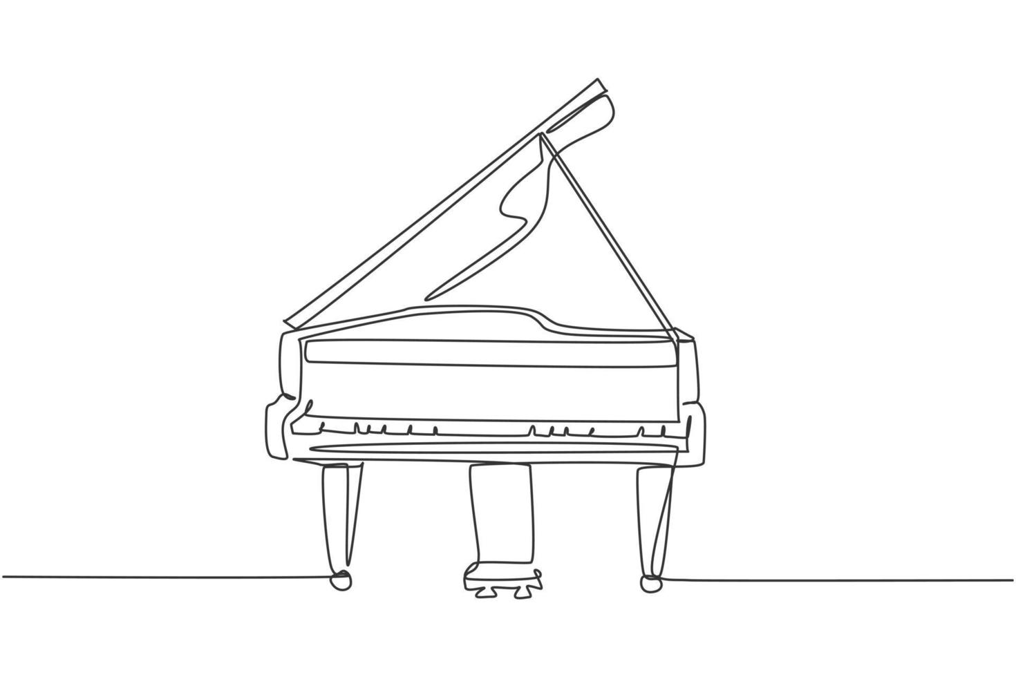 One continuous line drawing of luxury analog grand piano. Trendy classical music instruments concept single line draw design graphic vector illustration