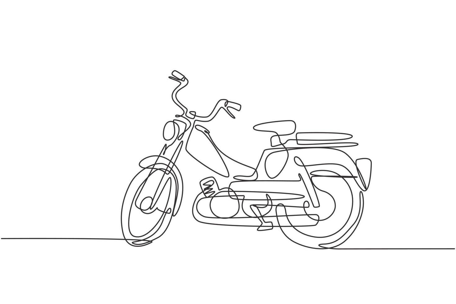 One continuous line drawing of retro old vintage motorcycle icon. Classic motorbike transportation concept single line draw design vector illustration graphic