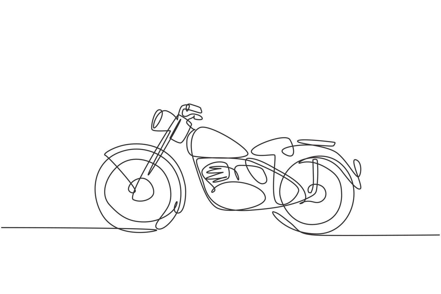 un dibujo de una sola línea de la vieja motocicleta retro vintage. Concepto de transporte de motos vintage ilustración de vector gráfico de diseño de dibujo de línea continua