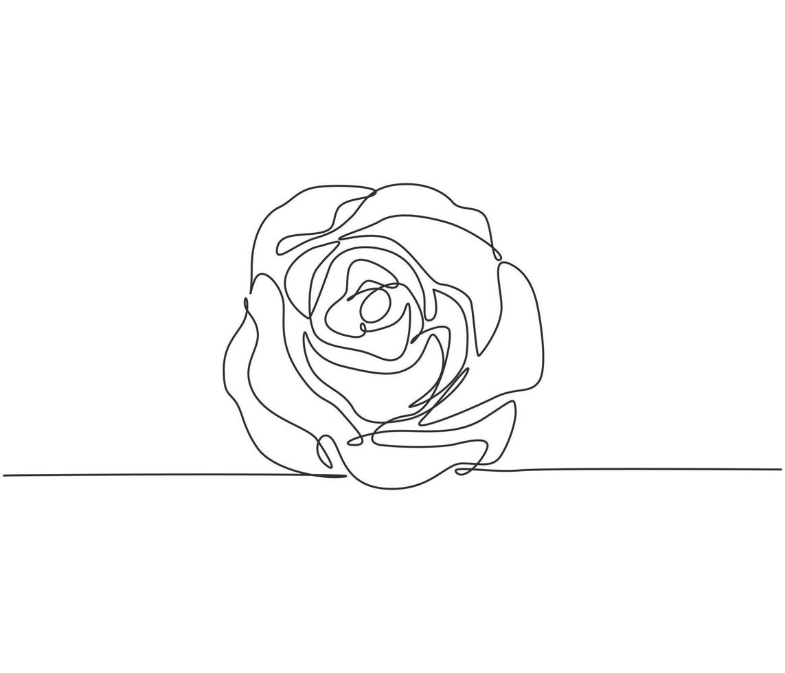 un dibujo de línea continua de una hermosa flor rosa romántica fresca. tarjeta de felicitación, invitación, logotipo, banner, concepto de cartel. Ilustración gráfica de vector de diseño de dibujo de línea única de moda