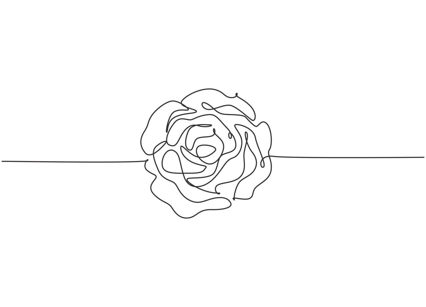 Single continuous line drawing of beautiful fresh romantic rose flower. Trendy greeting card, invitation, logo, banner, poster concept one line draw design vector graphic illustration