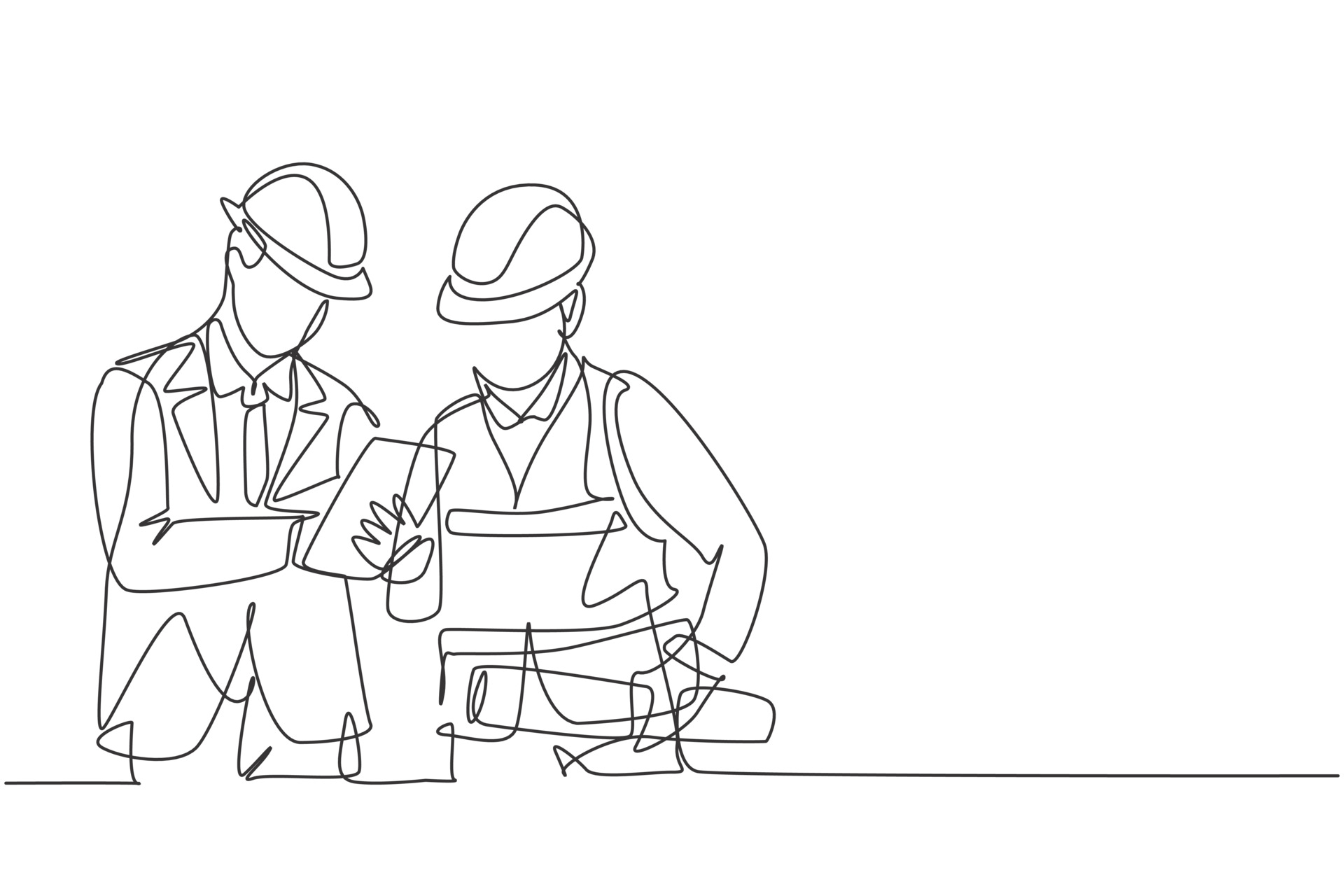 One single line drawing of young construction manager do short brief to ...