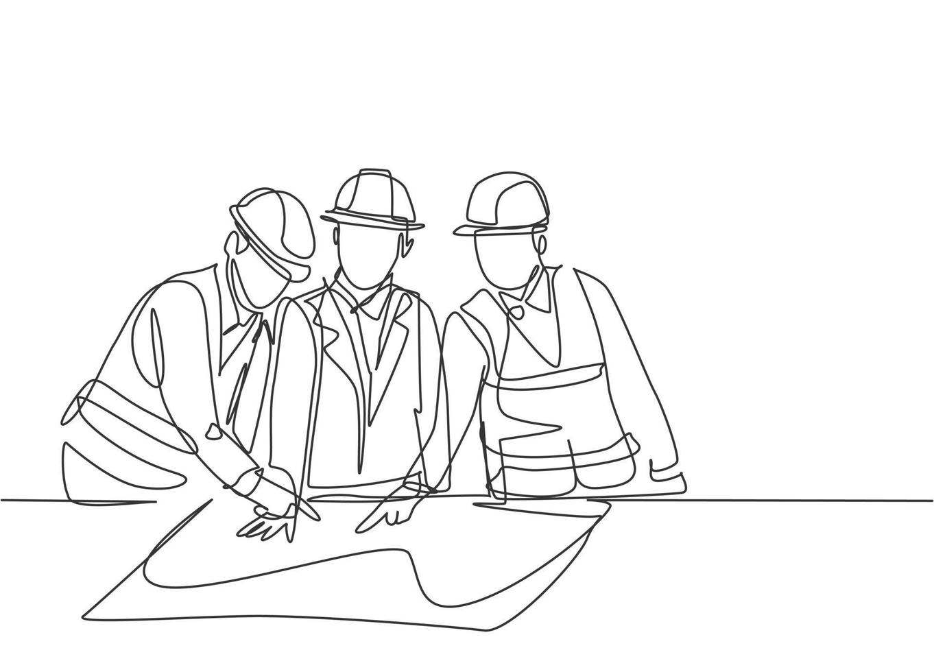 Single continuous line drawing of young sketch draft designer meeting with architect discussing construction design. Building architecture business concept. One line draw design illustration vector
