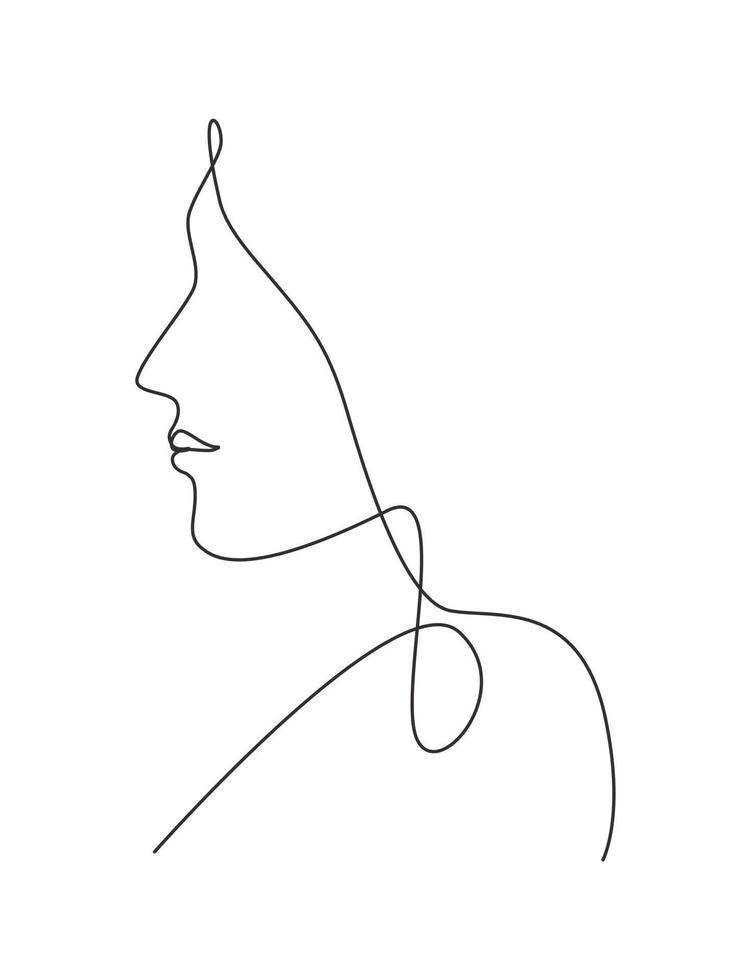 Single continuous line drawing beautiful aesthetic portrait woman abstract face. Pretty sexy model female silhouette minimalist style concept. Trendy one line draw design vector graphic illustration