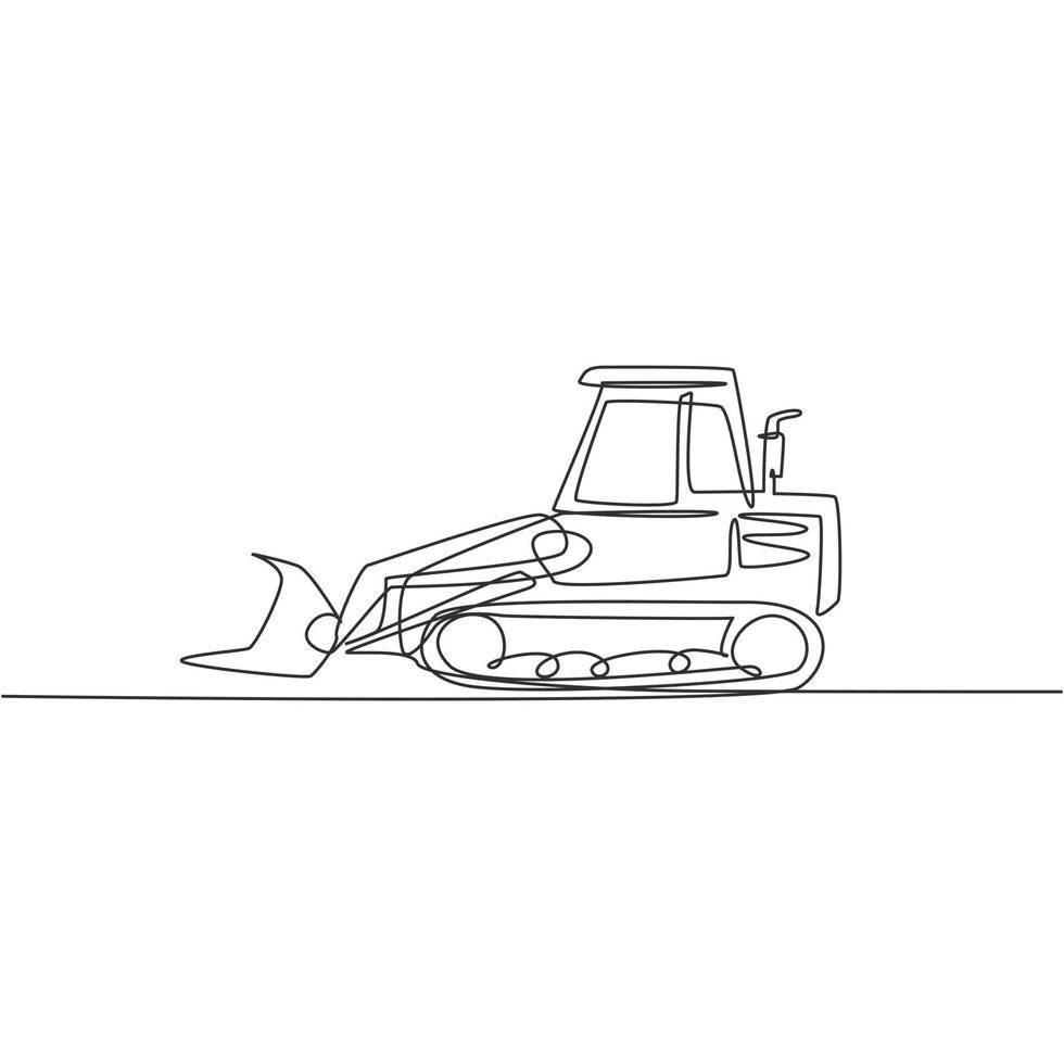 dibujo de línea continua única de bulldozer para reparación de carreteras, vehículo comercial comercial. concepto de equipo de máquinas de construcción de retroexcavadora pesada. Ilustración de vector gráfico de diseño de dibujo de una línea de moda