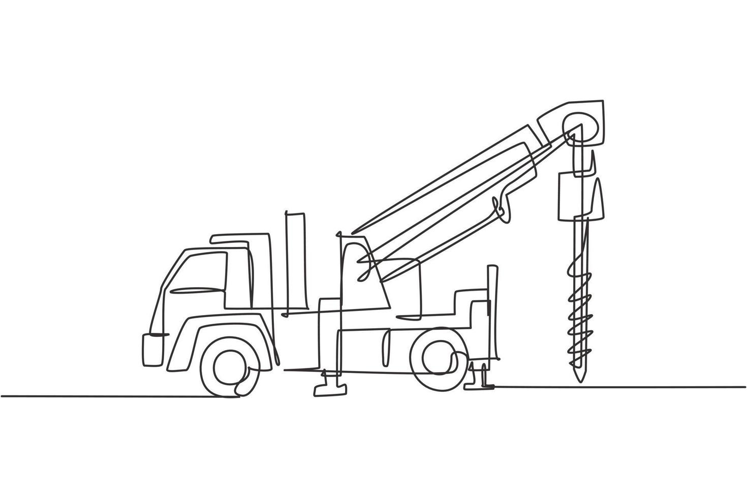 Single continuous line drawing of vehicle driller for drilling soil