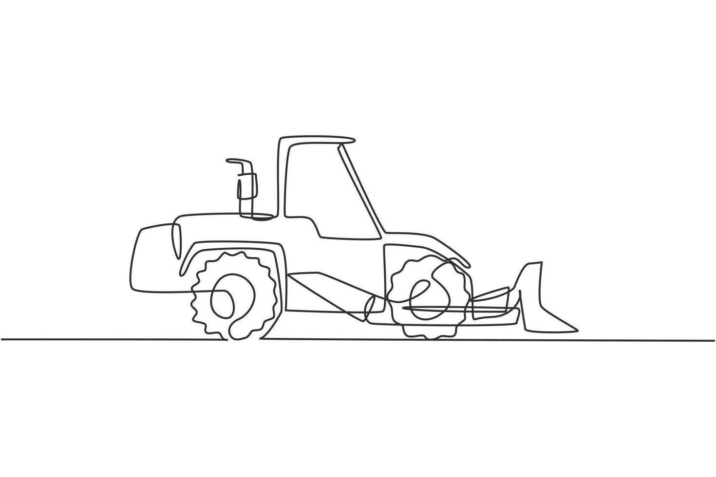un dibujo de línea continua de bulldozer para pavimentar y excavar la carretera, vehículo comercial. concepto de equipo de camiones de construcción pesada. Ilustración de vector gráfico de diseño de dibujo de línea única dinámica