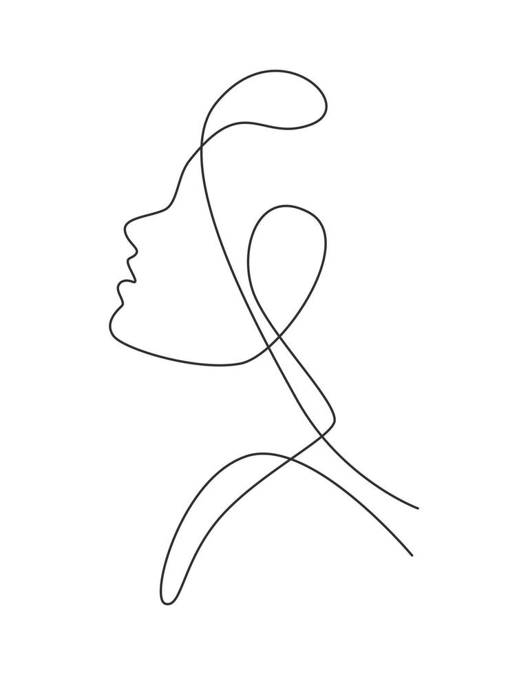 One continuous line drawing sexy beauty woman abstract face minimalist style. Female fashion concept for t-shirt, cosmetic, tote bag print. Dynamic single line draw design graphic vector illustration