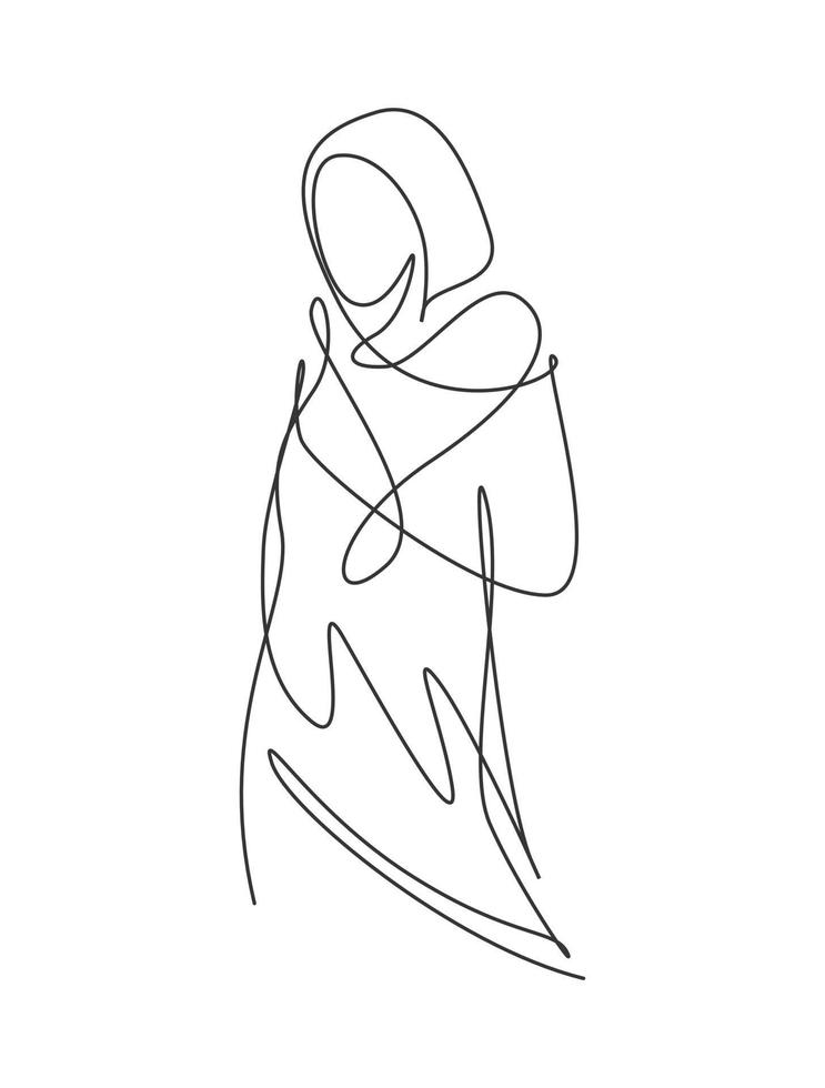 One continuous line drawing beauty woman feminine face abstract portrait print. Modern minimalism female silhouette art style concept. Dynamic single line draw graphic design vector illustration
