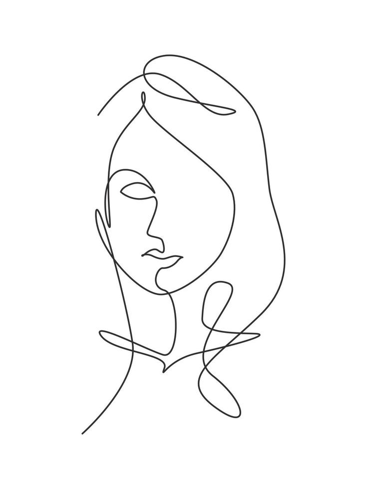 una sola línea de dibujo mujer belleza cara abstracta, peinado, ilustración vectorial de moda. concepto de estilo femenino minimalista bastante sexy para la impresión de camisetas. diseño gráfico de dibujo de línea continua moderna vector